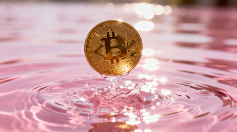 金色比特币落入水中溅起水花