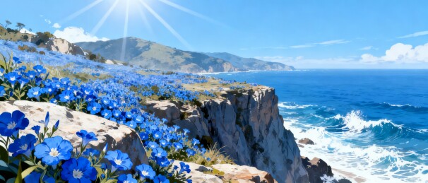 海岸蓝花清新自然装饰背景
