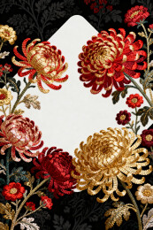 高级奢侈品刺绣花卉插画卡片设计中间留白