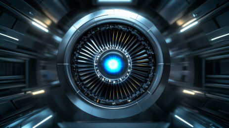 蓝色发光科幻涡轮发动机引擎特写图