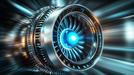 蓝色发光科技感飞机引擎涡轮特写