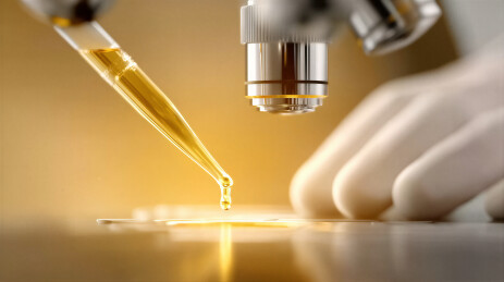 实验室中使用滴管和显微镜进行液体样本操作