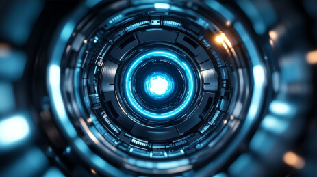 蓝色发光科技感飞机引擎涡轮特写