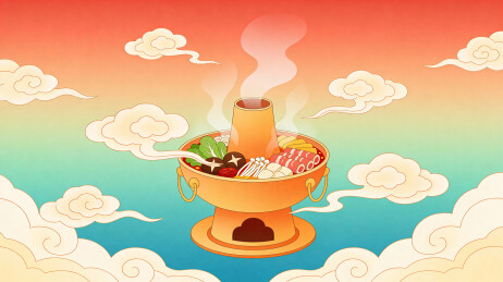 聚餐火锅插画背景