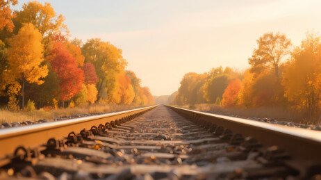 秋日铁轨的温暖风景