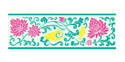 莲花缠枝纹 彩绘花边矢量图 二方连续图