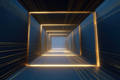 金色光框隧道的未来科技走廊