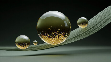 叶上金色颗粒玻璃球