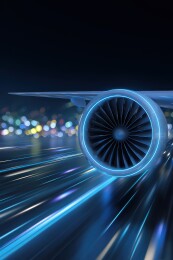 夜空中疾驰的飞机引擎光影特效