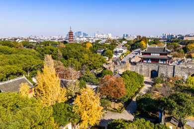 中国江苏苏州盘门景区秋季航拍