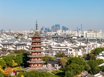 中国江苏苏州盘门景区秋季航拍