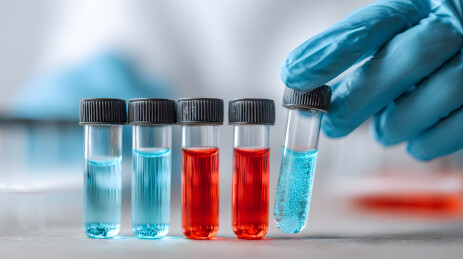 实验人员手拿液体试管样本