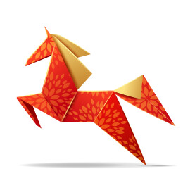 红色折纸马，带有喜庆的亚洲图案