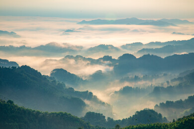 山间林海晨雾日出熔金景观