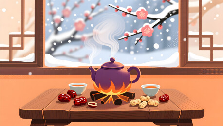 冬日围炉煮茶时光在雪夜中格外温暖