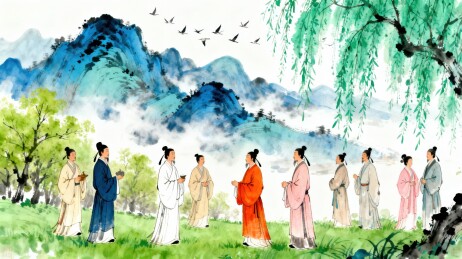 古代文人踏青赏景图