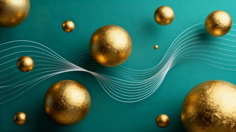 金球点缀墨绿色背景简约风格