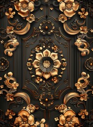 金色浮雕花卉图案