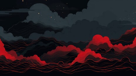 暗夜红云山水图