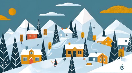 冬季雪景村庄插画