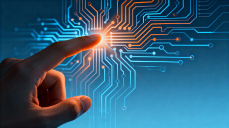 手指触碰科技电路发光