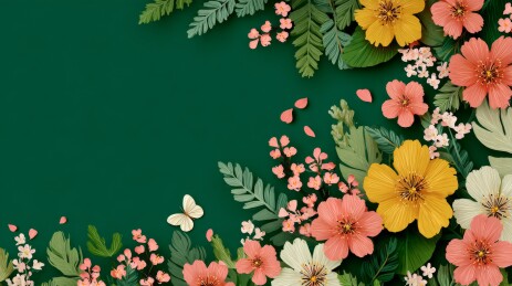 绿色背景花卉装饰画面