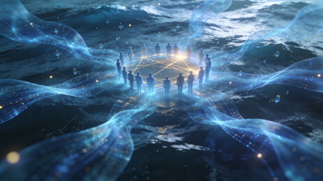 人类环绕光圈的科技场景