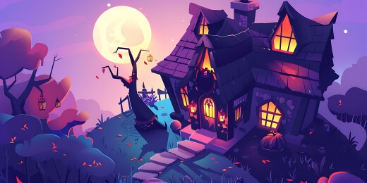 万圣节夜晚的幽灵小屋