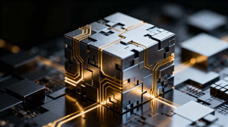 科技感电路板立方体特写