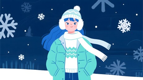 冬季少女雪景插画