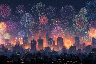 新年烟花庆典节日插画