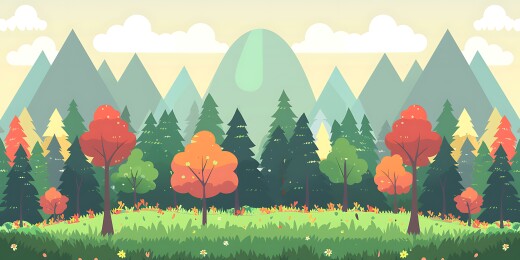 卡通绿色森林山脉背景风景