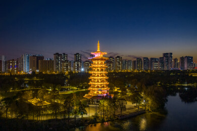航拍湖南长沙南二环罗家嘴立交桥与洋湖夜景