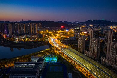 航拍湖南长沙南二环罗家嘴立交桥与洋湖夜景