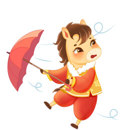 马年插画-小马的日常生活大风天气