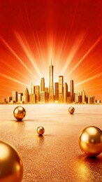 金色都市晨曦光芒四射