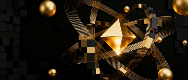 金色几何体与线条交织的抽象构图
