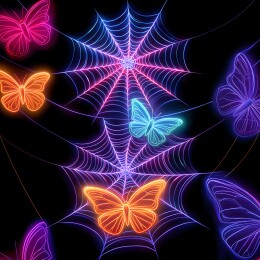 彩蝶栖蛛网绽幻境漾绚柔光