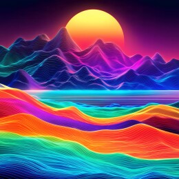 幻岳映虹霞浸彩波绽绚光