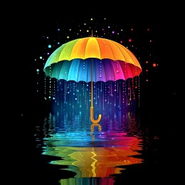 彩伞绽虹芒沥幻滴映黑境光