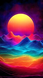 幻岳映虹霞浸彩波绽绚光