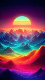 幻岳映虹霞浸彩波绽绚光