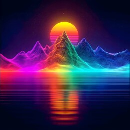 幻岳映虹霞浸彩波绽绚光