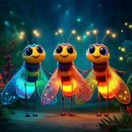 晶境三蜂携翅绽眸漾暖光