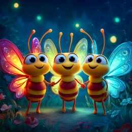 晶境三蜂携翅绽眸漾暖光