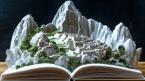 书本上立体纸雕秘鲁马丘比丘