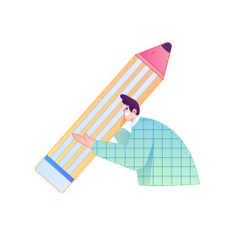 人物手持笔书写记录绘画造型矢量扁平渐变插