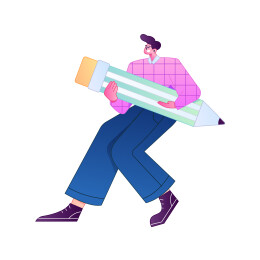 人物手持笔书写记录绘画造型矢量扁平渐变插