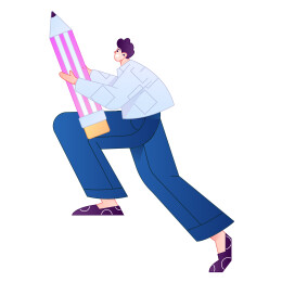 人物手持笔书写记录绘画造型矢量扁平渐变插