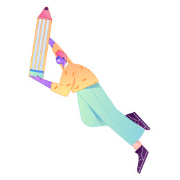 人物手持笔书写记录绘画造型矢量扁平渐变插